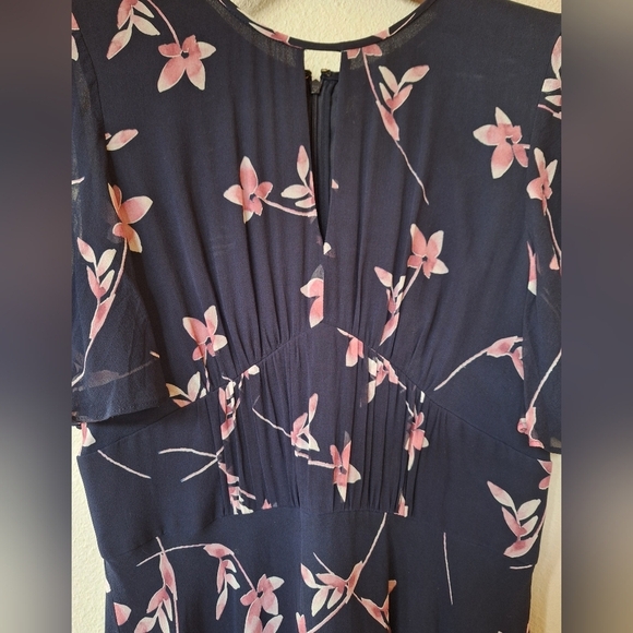 Shoshanna Womens 100% Silk Navy/Pink Floral Flutter Sleeve Dress Size 8 - Picture 6 of 10